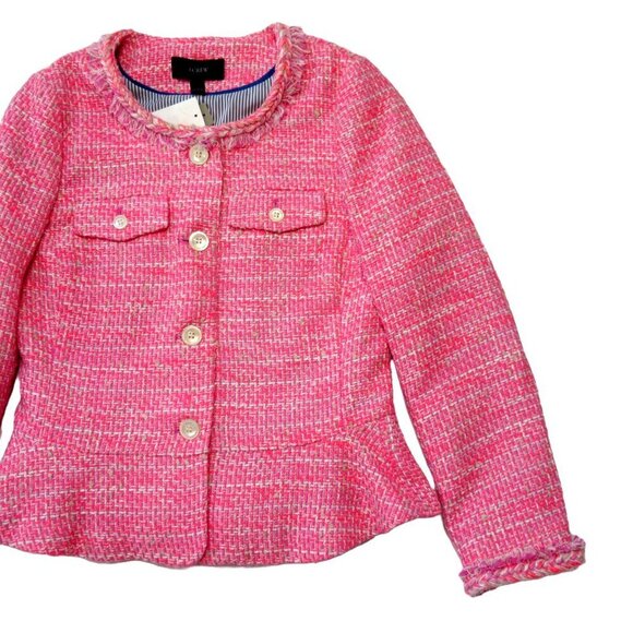 NWT J.Crew Peplum Lady Jacket in Neon Fuchsia Pink Tweed Blazer 0 - Picture 2 of 8